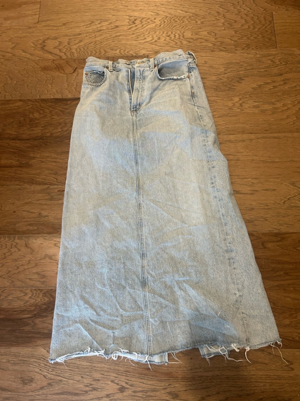Agolde Light Blue Denim Skirt with Frayed Waistband